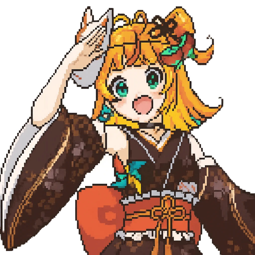 Vtuber「小廻こま」のビジュアルをドット絵にしたもの。